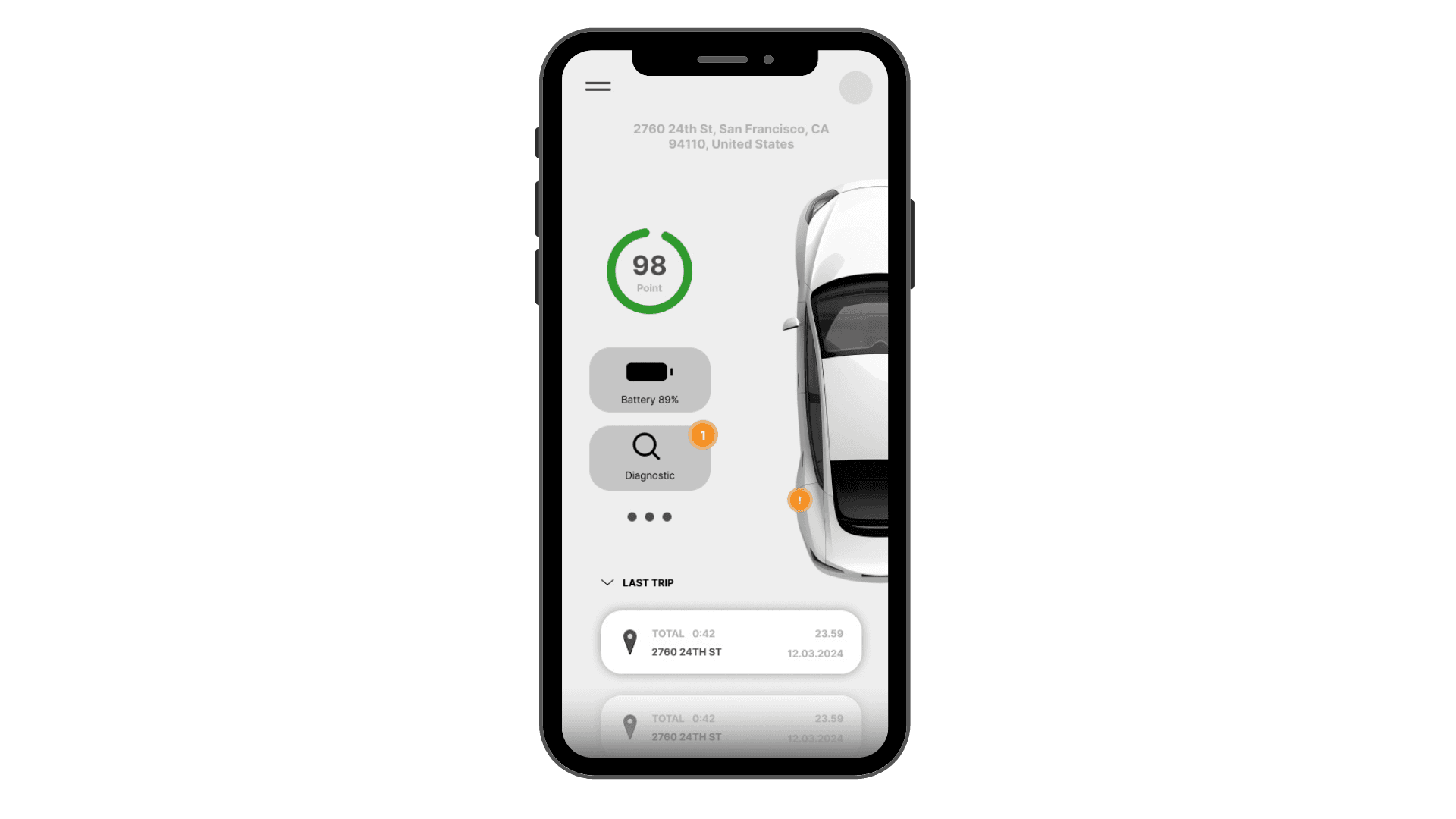 Driver score and vehicle status in the MobiHub app