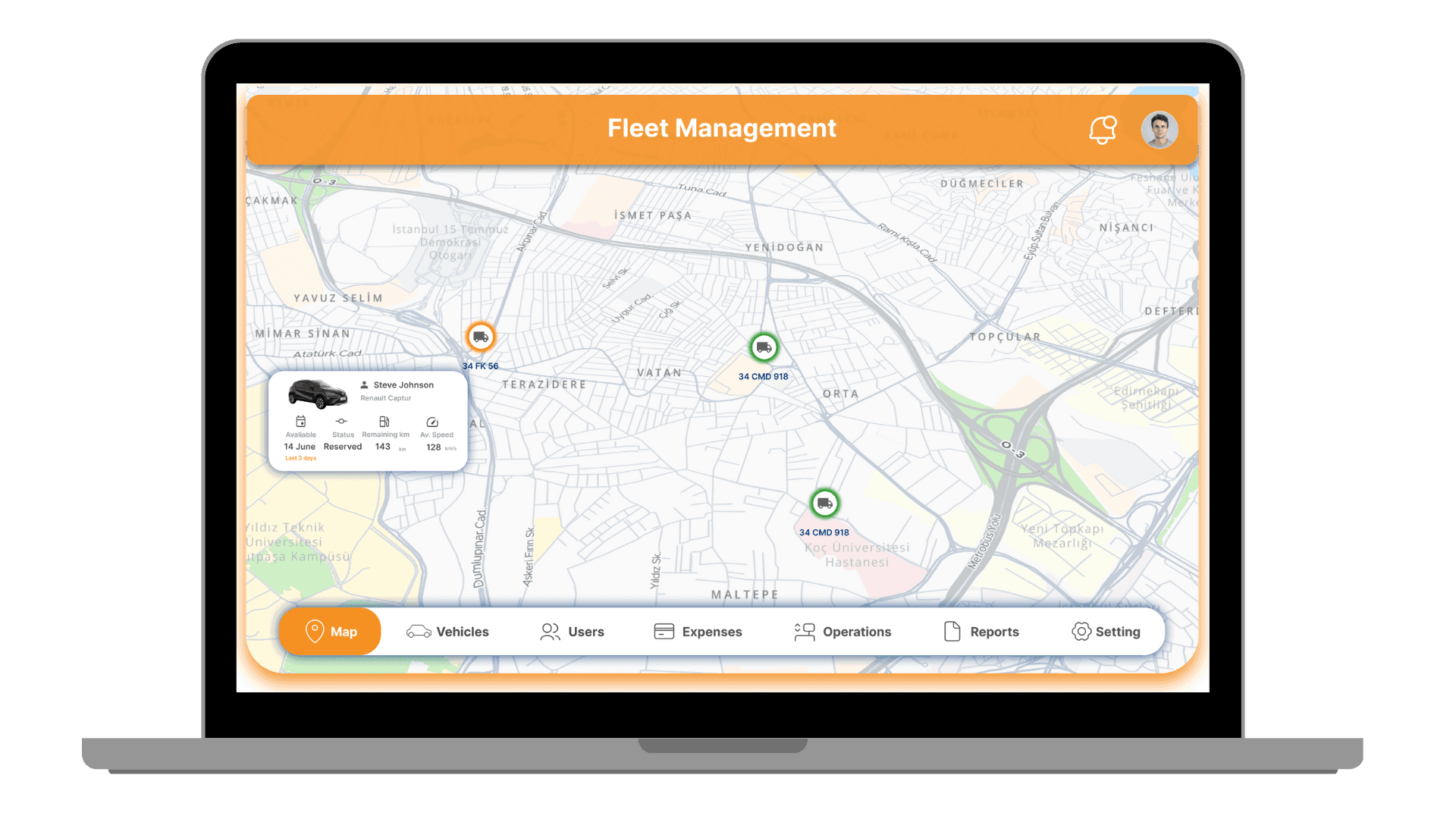 Comodif fleet management dashboard on a laptop